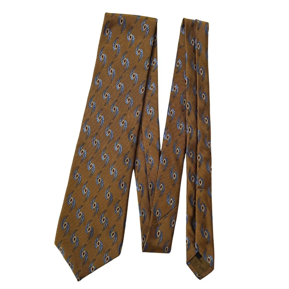 Robert Talbott Studio Repp Tie Mens Gold Blue Abstract Silk Necktie Professional